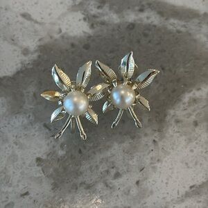 Vintage Gold Tone & Faux Pearl Earrings